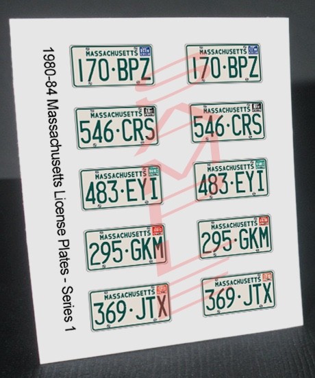 1980 – 1984 MASSACHUSETTS miniature novelty PLATES for 1/25 scale MODEL CARS