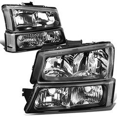 Pair Headlight Assembly Compatible with 2003 Black Housing Clear Reflector