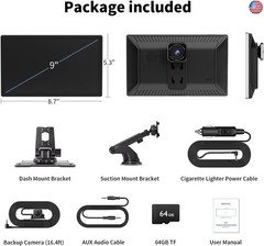 Portable Apple Carplay Screen for Car, 9″ Wireless Apple Carplay & Android