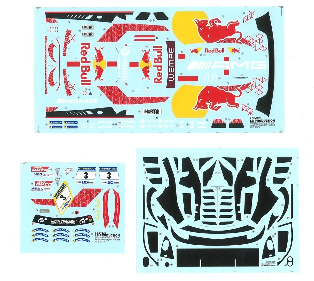 LB 1/24 Mercedes AMG GT3 Evo Red Bull 2026 No.3 Verstappen Full Decal JP 17058
