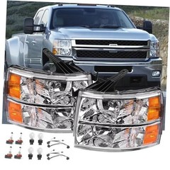 2PCS Headlights Assembly W/Bulbs and Harness For 2007-2013 Chevy Silverado