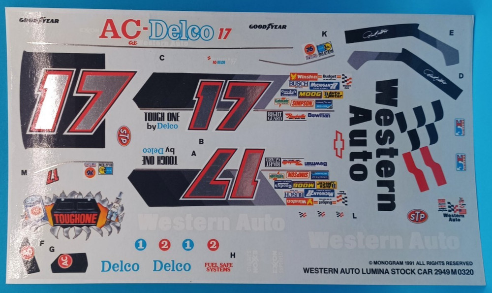 Monogram | No. 2949 | 1:24 Darrell Waltrip’s #17 Western Auto / AC Delco Decals