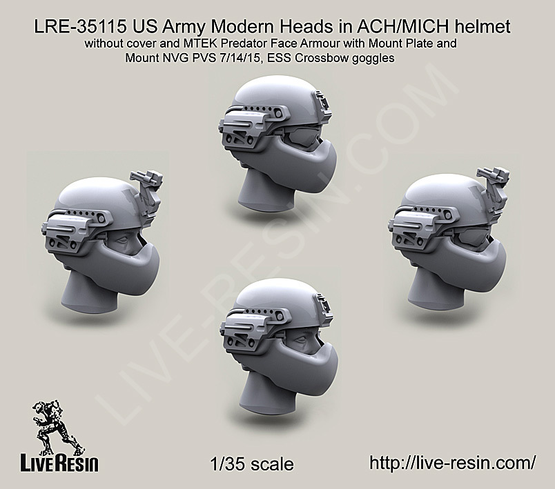 Live Resin 1/35 LRE-35115 US Army Modern Heads in ACH/MICH Helmet (1)