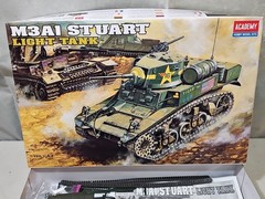 Academy Hobby Model Kits 1/35 Scale U S M3A1 Stuart Light Tank 1398 NEARLY BUILT