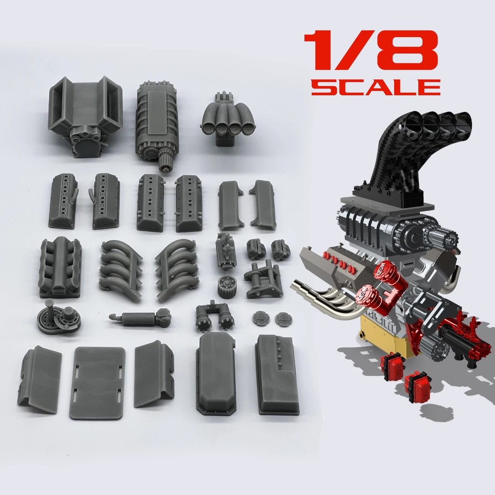 1/8 Scale Top Fuel Hemi Supercharged Engine – Resin Model Kit