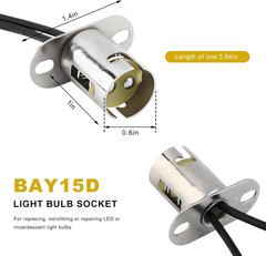 2 PCS Car Light Bulb Socket, BAY15D LED Bulb Holder Light Adapter with 2 Wire Co