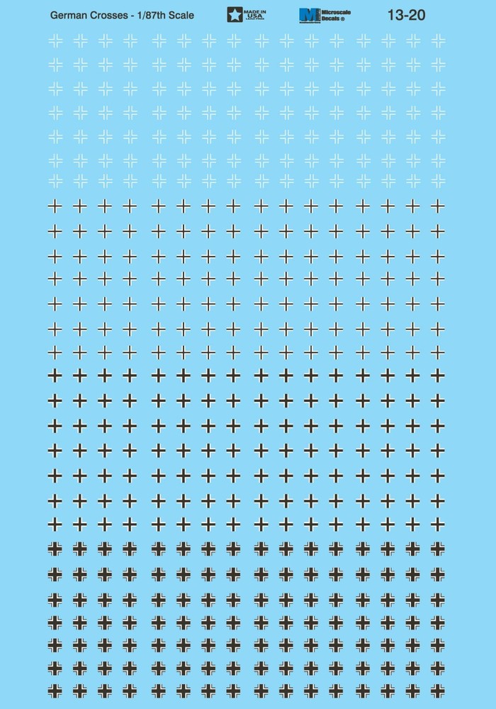 Microscale 13-20 HO 1/87 German Crosses Balkenkreuz WWI WW2 Military Decals