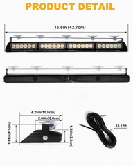 6Z4J Emergency Dash Strobe Lights: 2×16.8 inch Amber White Safety Lights, 48 LED