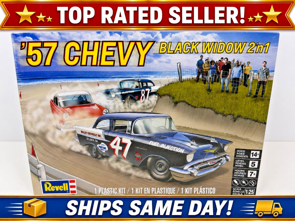 Revell 1/25 ’57 Chevy BLACK WIDOW 2’n1 Plastic Model Kit 85-4441-SEALED BOX!