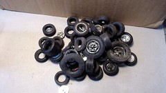 Oil Filter Box of 50 Model Car Tires/Rims Rubber/Plastic 1:24 & 1:25 Mostly