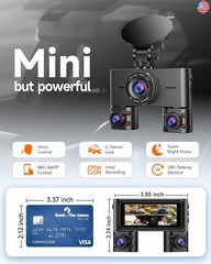 360° Dash Cam Front and Rear Inside, 4 Channel Dash Camera for Cars FHD