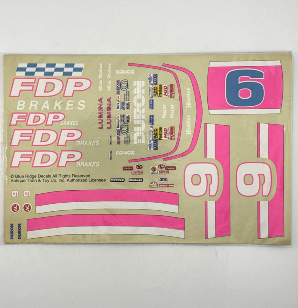 1/24 NASCAR Waterslide Decal Blue Ridge #9 FDP Brakes 1993-Mike Wallace