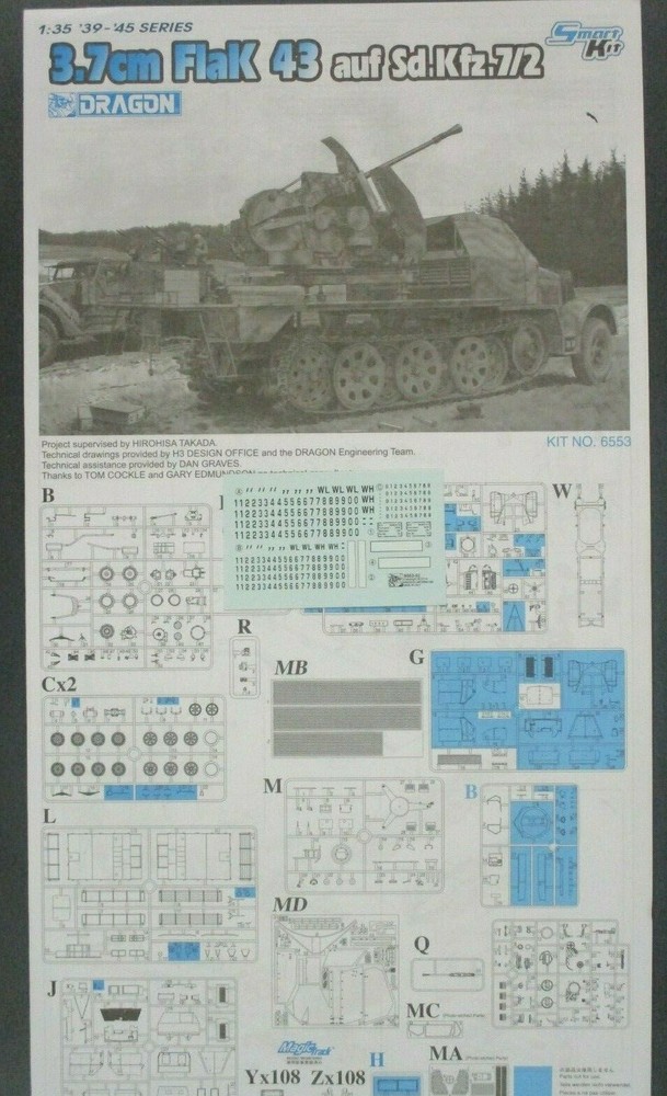 Dragon 1/35th Scale 3.7cm Flak 43 Decals from Kit No. 6553