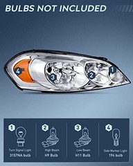 Headlight Assembly Compatible with 2006 2007 Chrome Housing + Amber Reflector