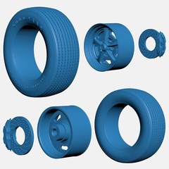 1/25 Resin 15 inch Magnum 500 Wheels, Goodyear Polyglas Tires, and Brake Set