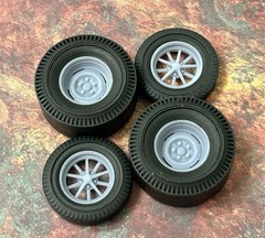 1/24 Scale: 15-inch Gasser “Steelie & ET” Wheels W/ Wide Piecrust Slicks, Resin