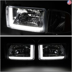 DNA MOTORING HL-LB-DR944-CH-AM Chrome Amber Headlights with LED DRL Compatible