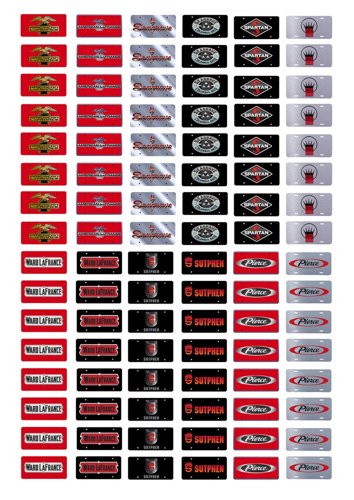 1/64 scale model car assorted fire truck manufacturer company license plates tag
