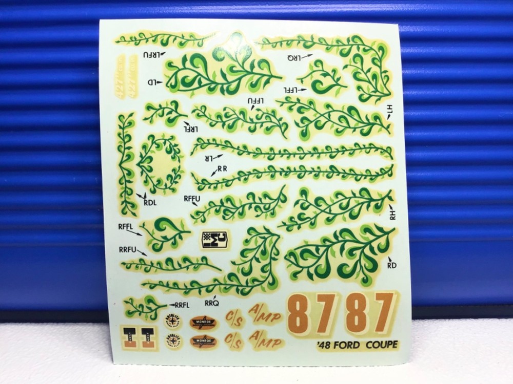 427”cu.in. ’48 FORD COUPE GREEN IVY DECAL ORIGINAL SHEET