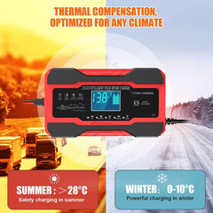 10-Amp 12V 24V Smart Car Battery Charger with LCD Desulfator Temperature Compens