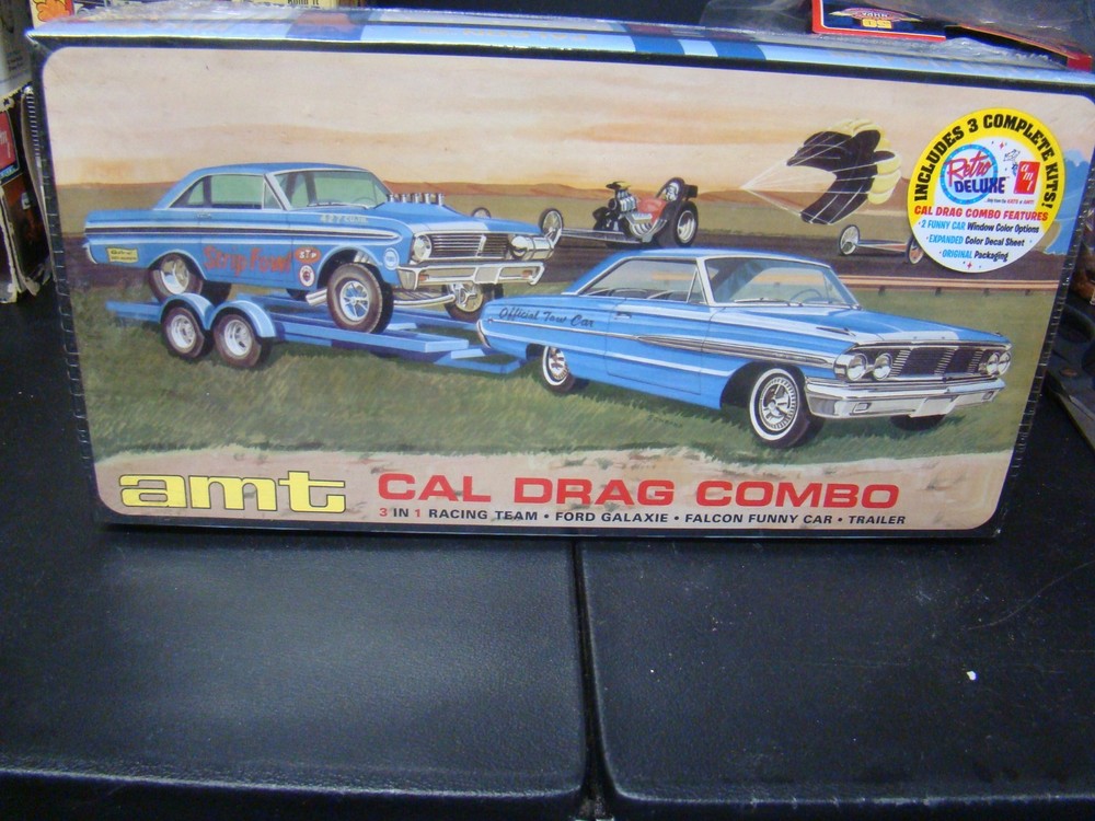 AMT CAL DRAG COMBO FALCON FUNNY CAR GALAXIE TOW CAR TRAILER FACT. SEALED BOX ART