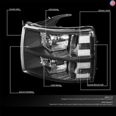 DNA Motoring HL-OH-CSIL07-BK-CL1 Pair of Black Housing Headlights Compatible