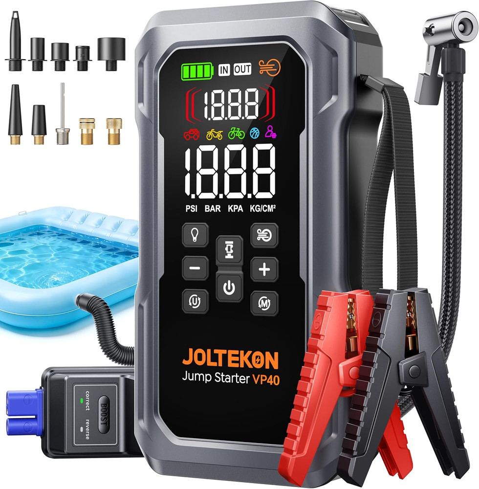 6000A 160PSI 9-In-1 Car Battery Jump Starter with Air Compressor & Air Blower (A