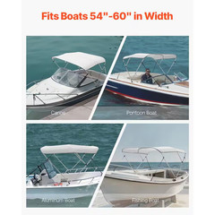 3 Bow Boat Bimini Top, Durable 600D Polyester Cover, Aluminum Frame, Water-Resis
