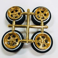 Hoppin Hydros 1/24 1/25 Gold BLVD Rims W/ Whitewall Tires 515