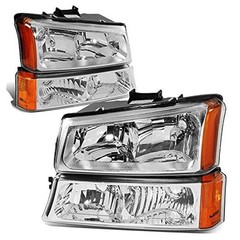 Pair Headlight Assembly Compatible with 2003-2006 Chevy Chrome / Amber