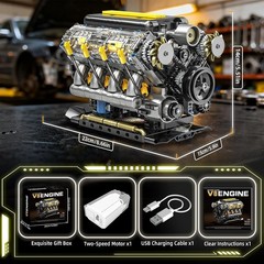 V8 Engine Model Kit – 905 PCS USB Rechargeable STEM Educational Toy for Ages 14+