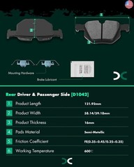 SCITOO D1294 D1042 Semi-Metal Brake Pads Kits Front & Rear Replacement For