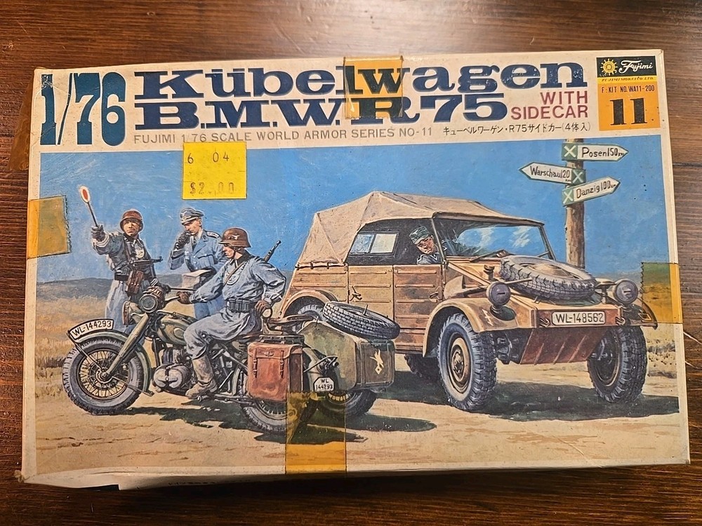 NIB Fujimi 1/76 Kubelwagen and BMW R75 Motorcycle with sidecar