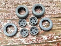 1/24 Scale: 15-inch “Five 5 Slot Mags” Resin Wheels W/ Wide Rear Tires