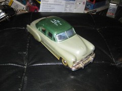 Vintage 1950s Chevrolet Promo Car Bank in two tone green with key in 1/25 scale