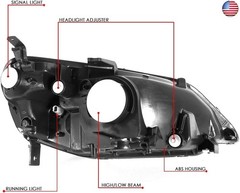 DNA MOTORING Pair Headlight Assembly Compatible With 01-03 Honda Civic