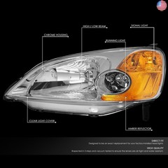 DNA MOTORING Pair Headlight Assembly Compatible With 01-03 Honda Civic