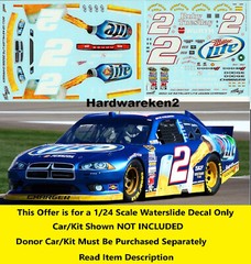 NASCAR DECAL # 2 MILLER LITE 2011-2012 DODGE CHARGER BRAD KESELOWSKI 1/24