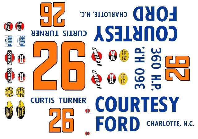 #26 Curtis Turner Courtesy Ford 1960 1/18th Scale Waterslide Decals