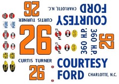 #26 Curtis Turner Courtesy Ford 1960 1/18th Scale Waterslide Decals