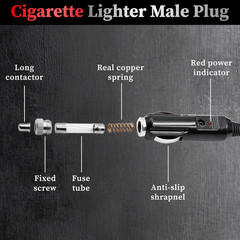 2PCS 12 AWG Heavy Duty Cigarette Lighter Plug, 3.3 FT Cigarette Lighter Male Plu