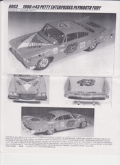 1/24 YESTERDAY’S #43 NASCAR 1960 LEE PETTY PLYMOUTH FURY DECAL SHEET