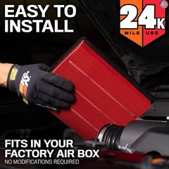 K&N Engine Air Filter: Extended Life 24,000 Mile Replacement: Compatible
