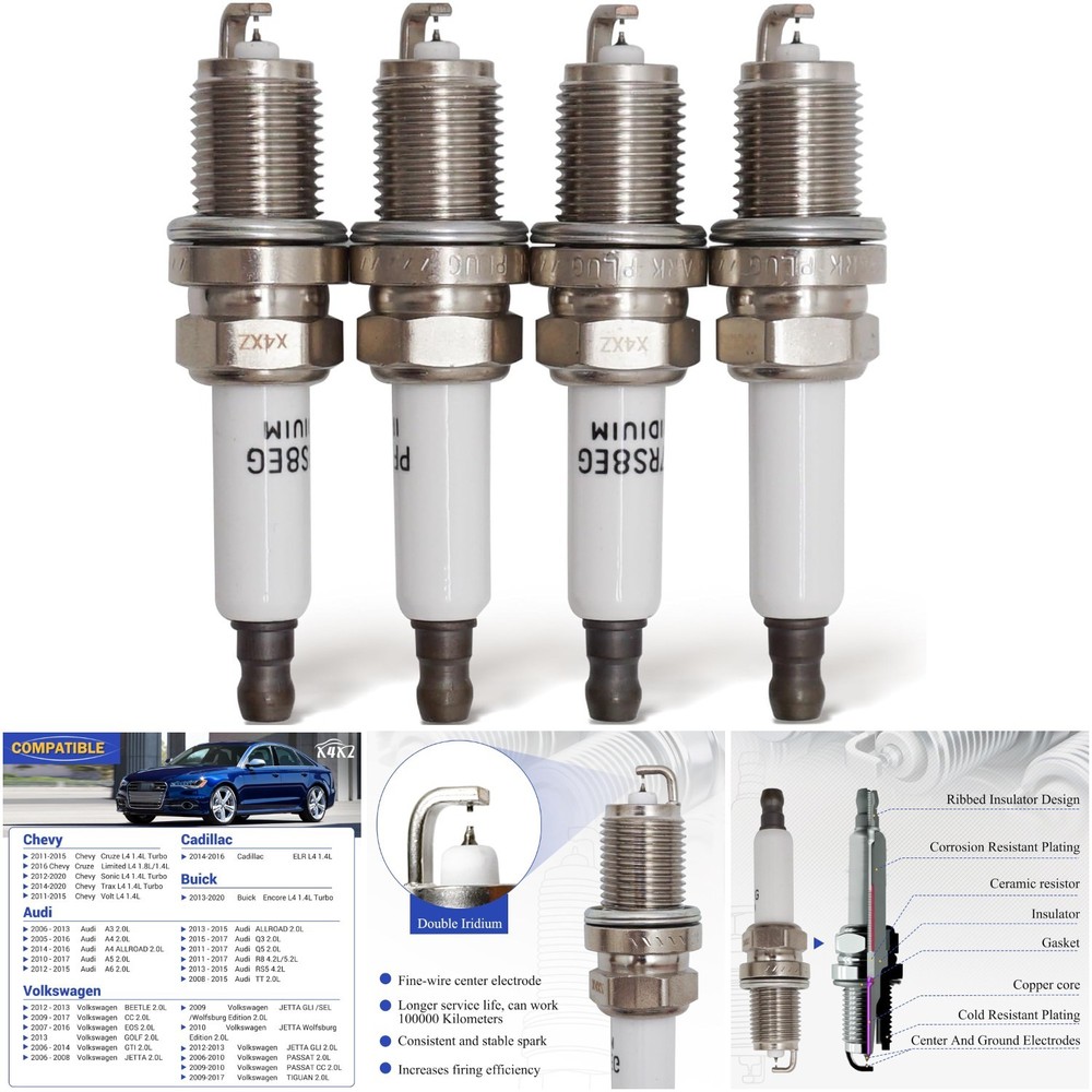 Iridium Spark Plug Pack Of 4 Compatible Audi A3 A4 A5 A6 Q3 Q5 R8 RS5 TT VW CC