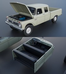 1/25 1966 Ford F-250 Crew Cab Truck Model Kit with Engine, Clear Parts & Tires