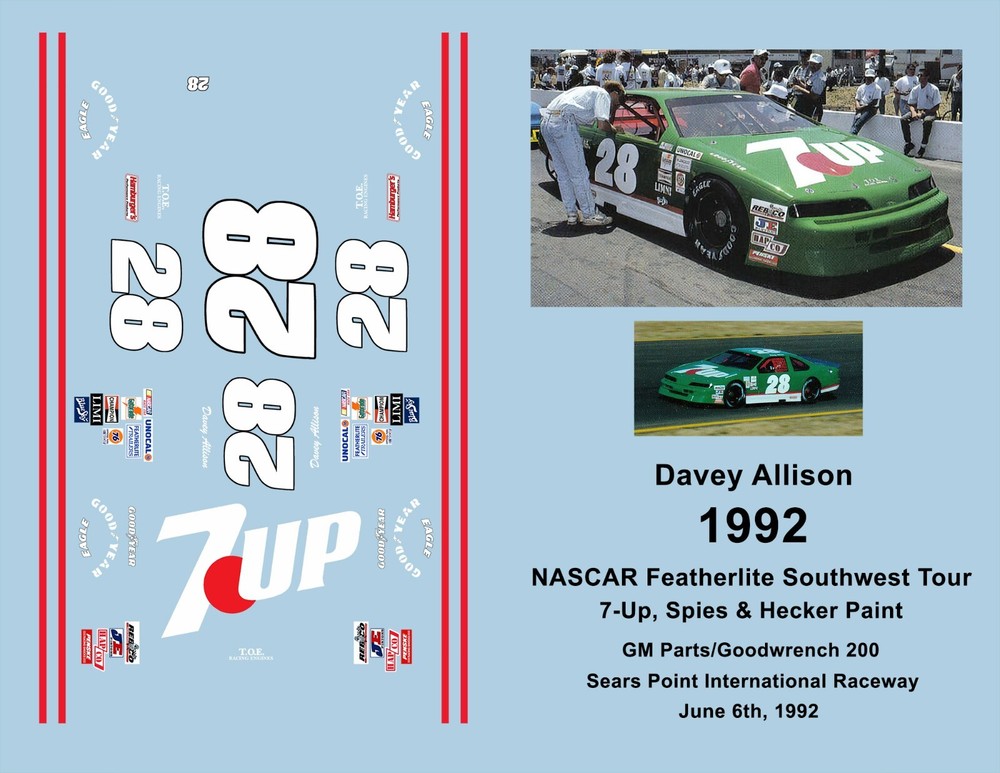 1992 #28 – 1:24 Scale Davey Allison – 7up Waterslide Decals