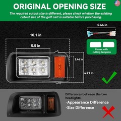 Panglong Club Car DS LED Headlight Kit with Adapter Wire, Factory Style LED