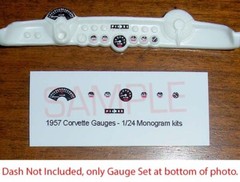 1957 CORVETTE GAUGE FACES for 1/24 scale MONOGRAM kits—PLEASE READ DESCRIPTION