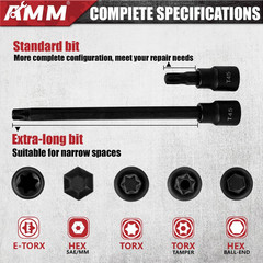107PCS Allen and Torx Bit Socket Set, 1/4″, 3/8″ and 1/2″ Drive,Extra Long Torx/