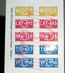 1970 – 1974 MICHIGAN miniature novelty PLATES for 1/25 scale MODEL CARS—READ